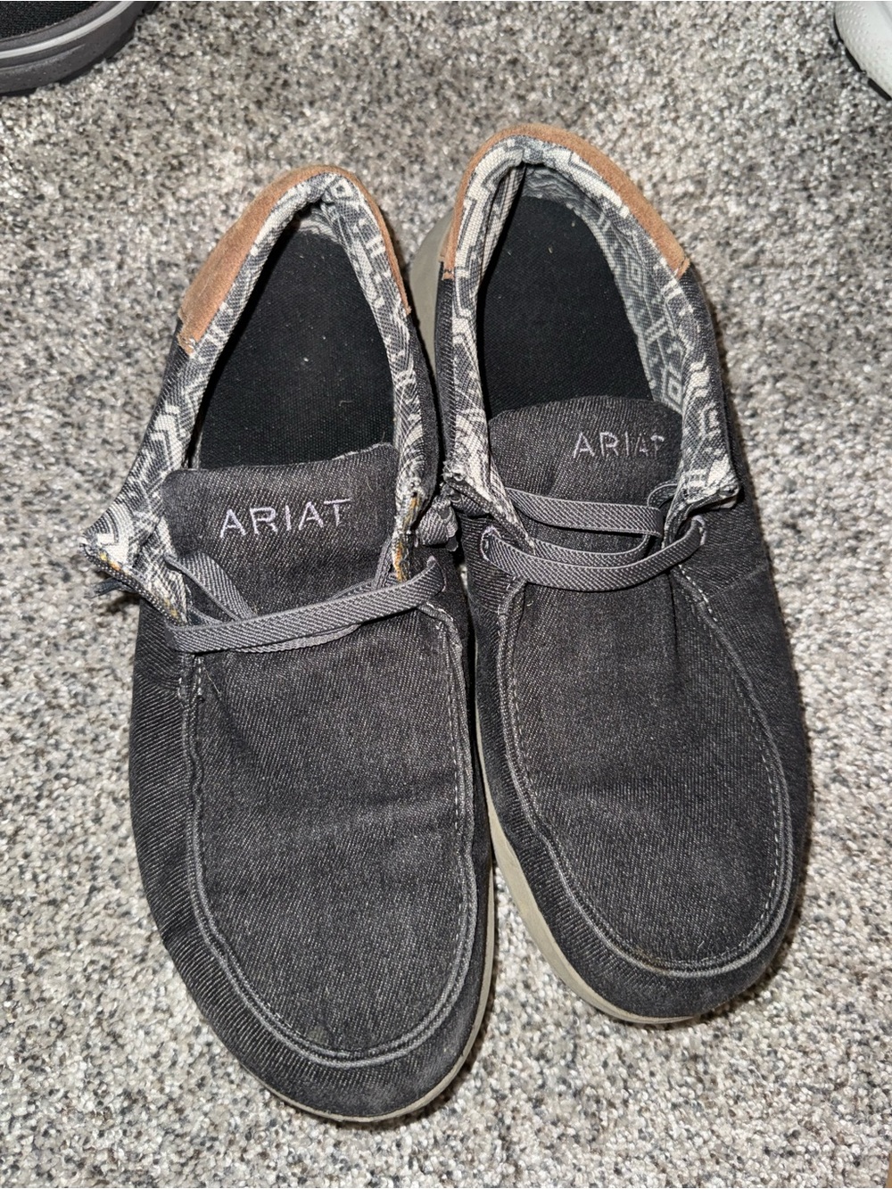 Ariat Black Canvas Slip-On Loafers with Brown Trim